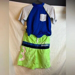 Boys Nautica Bathing Suit Set &lands end Rash Guard Shirt Blue Green  M 10/12